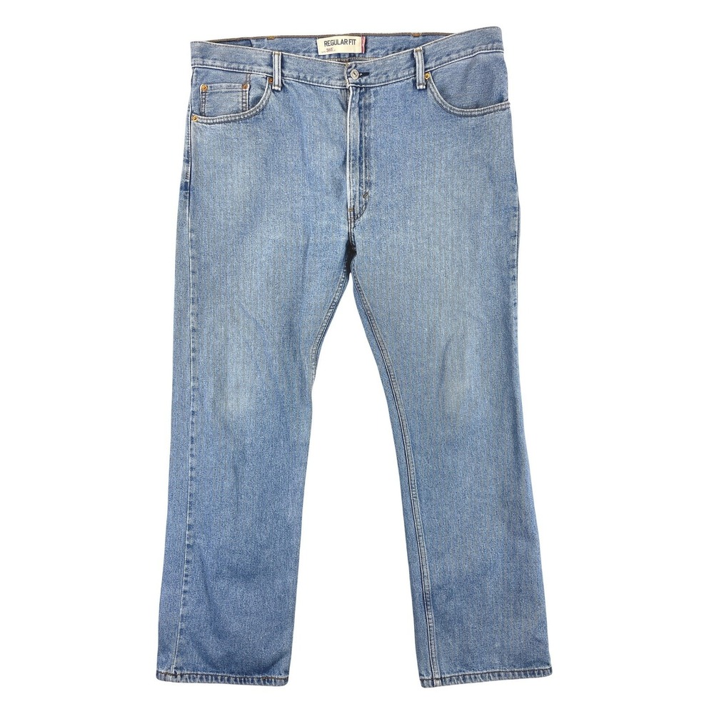 Levi's 505 Regular Fit Straight Jeans Mens 42x32 Light Wash Blue Denim Casual